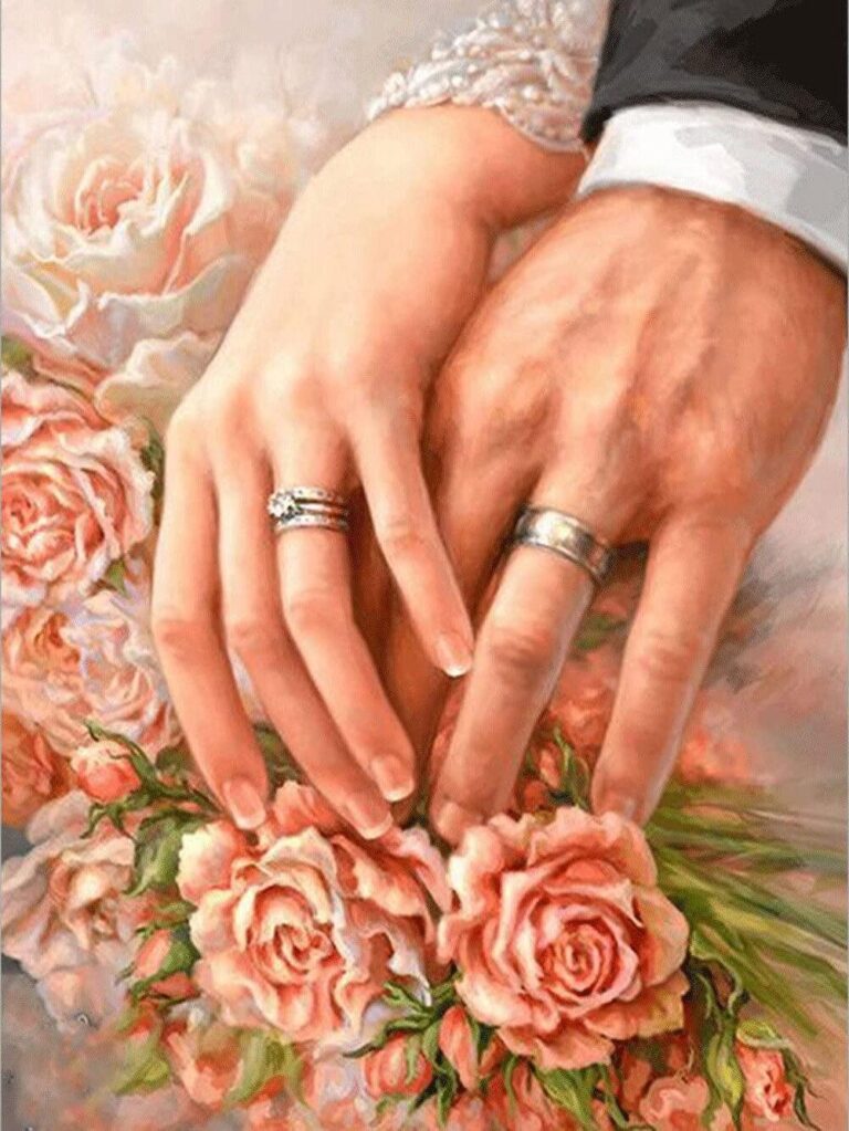 Diamond Painting Just Married voorbeeldafbeelding van het volledige ontwerp