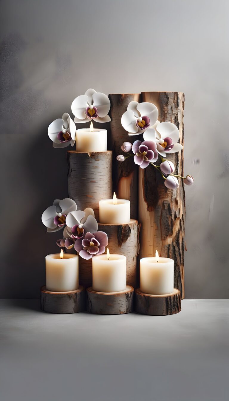 Diamond Painting Kaarsen & Orchideeën voorbeeldafbeelding van het volledige ontwerp