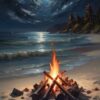 Diamond Painting Kampvuur op het strand voorbeeldafbeelding van het volledige ontwerp