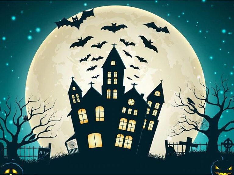 Diamond Painting Kasteel Halloween voorbeeldafbeelding van het volledige ontwerp
