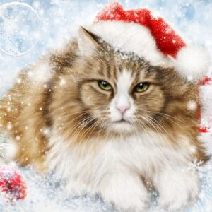 Diamond Painting - Langharige kerstkat voorbeeldafbeelding van het volledige ontwerp