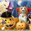 Diamond Painting Kat & Hond Halloween voorbeeldafbeelding van het volledige ontwerp