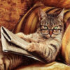 Diamond Painting Kat Leest Krant voorbeeldafbeelding van het volledige ontwerp