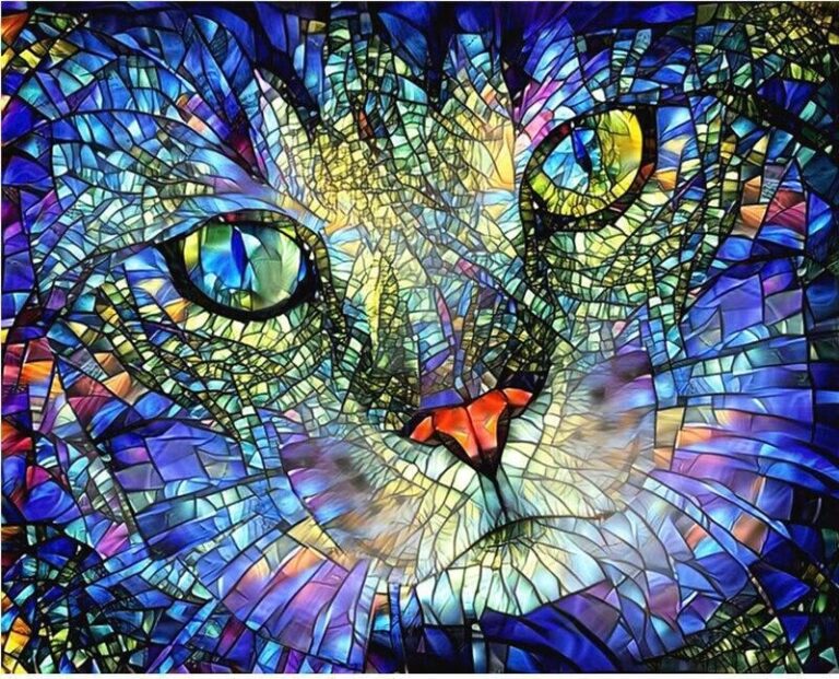 Diamond Painting Kat Mozaiek voorbeeldafbeelding van het volledige ontwerp