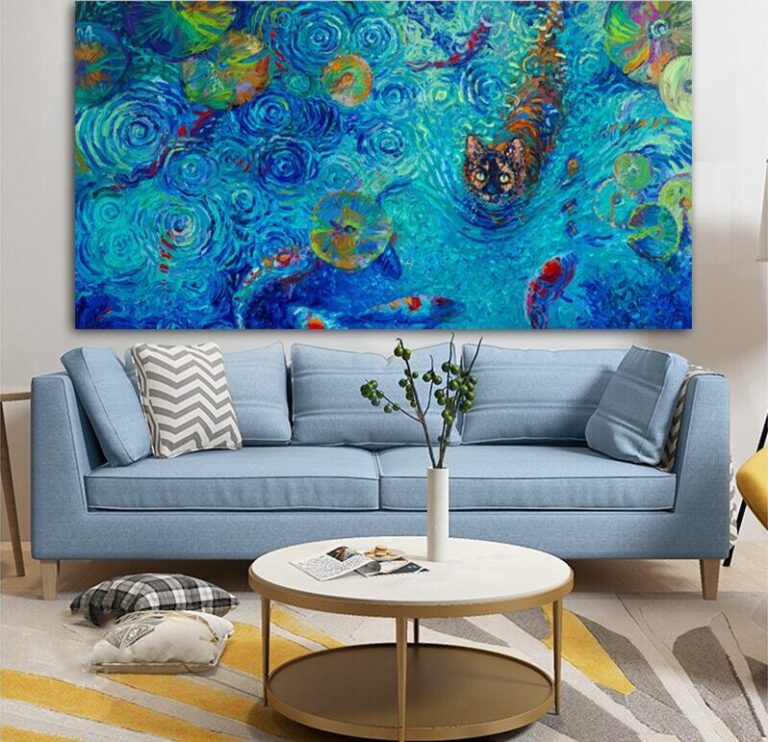 Diamond Painting Kat & Vis Groot Formaat voorbeeldafbeelding van het volledige ontwerp