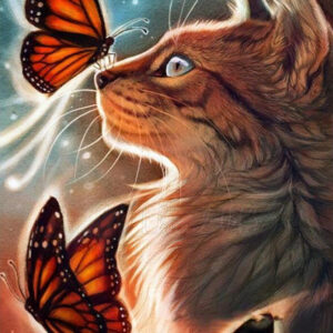 Diamond Painting Kat Vlinder voorbeeldafbeelding van het volledige ontwerp