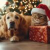 Diamond Painting Kat en hond tijdens kerstmis voorbeeldafbeelding van het volledige ontwerp