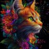 Diamond Painting Kat met bloemen voorbeeldafbeelding van het volledige ontwerp