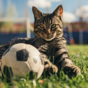 Diamond Painting Kat met voetbal voorbeeldafbeelding van het volledige ontwerp