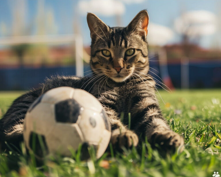 Diamond Painting Kat met voetbal voorbeeldafbeelding van het volledige ontwerp