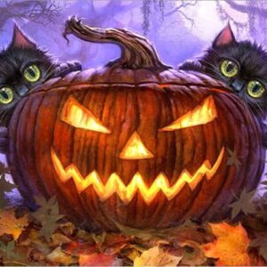Diamond Painting Katten Halloween voorbeeldafbeelding van het volledige ontwerp