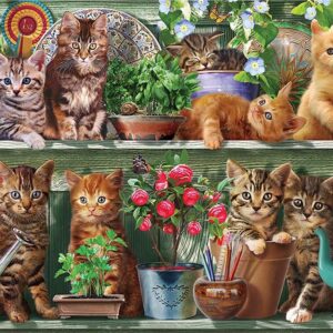Diamond Painting Katten In Tuinkast voorbeeldafbeelding van het volledige ontwerp