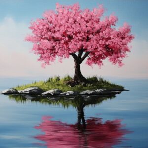 Diamond Painting Kersenbloesem reflectie voorbeeldafbeelding van het volledige ontwerp