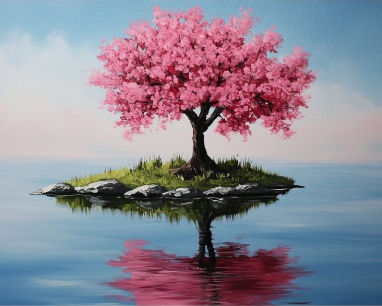 Diamond Painting Kersenbloesem reflectie voorbeeldafbeelding van het volledige ontwerp