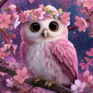 Diamond Painting Kersenbloesemuil voorbeeldafbeelding van het volledige ontwerp