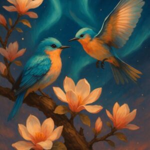 Diamond Painting Kersenbloesemvogels voorbeeldafbeelding van het volledige ontwerp