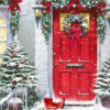 Diamond Painting Kerst Sneeuw Rode deur voorbeeldafbeelding van het volledige ontwerp