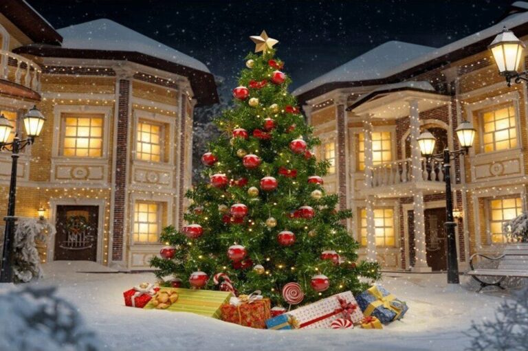 Diamond Painting - Kerstboom voor een landhuis voorbeeldafbeelding van het volledige ontwerp