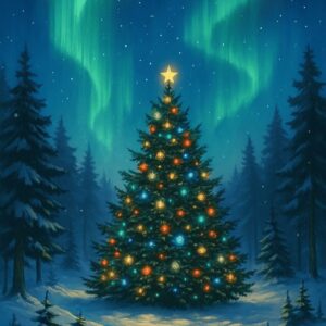 Diamond Painting - Kerstboom en noorderlicht