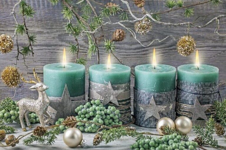Diamond Painting Kerstkaarsen voorbeeldafbeelding van het volledige ontwerp