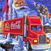 Diamond Painting - Kerstman met rode kersttruck voorbeeldafbeelding van het volledige ontwerp