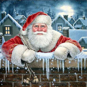 Diamond Painting - Kerstman aan een bevroren hek voorbeeldafbeelding van het volledige ontwerp