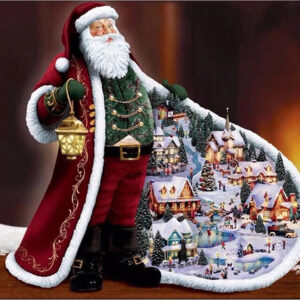 Diamond Painting - Kerstman met miniatuur kerstdorp voorbeeldafbeelding van het volledige ontwerp