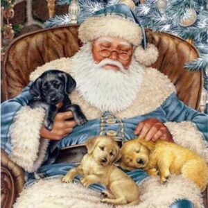Diamond Painting Kerstman - Puppies voorbeeldafbeelding van het volledige ontwerp