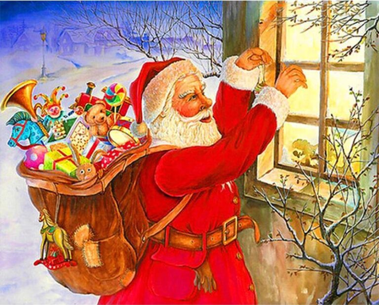 Diamond Painting Kerstman Raam voorbeeldafbeelding van het volledige ontwerp