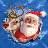 Diamond Painting - Kerstman en rendier door cadeaupapier voorbeeldafbeelding van het volledige ontwerp