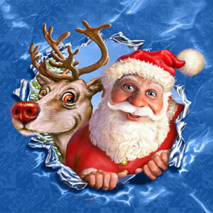 Diamond Painting - Kerstman en rendier door cadeaupapier voorbeeldafbeelding van het volledige ontwerp