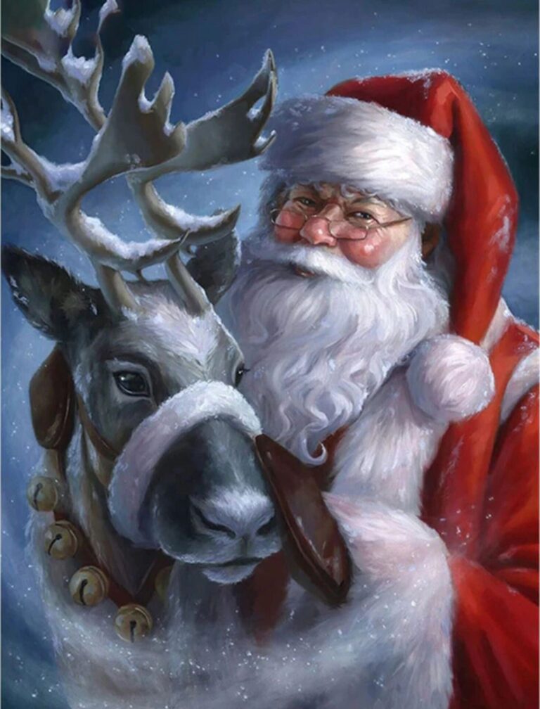 Diamond Painting Kerstman - Rendier voorbeeldafbeelding van het volledige ontwerp