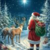 Diamond Painting Kerstman met zijn rendieren 's nachts voorbeeldafbeelding van het volledige ontwerp