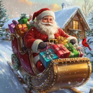 Diamond Painting Kerstmans slee rit voorbeeldafbeelding van het volledige ontwerp