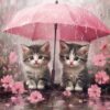 Diamond Painting Kittens onder de paraplu voorbeeldafbeelding van het volledige ontwerp