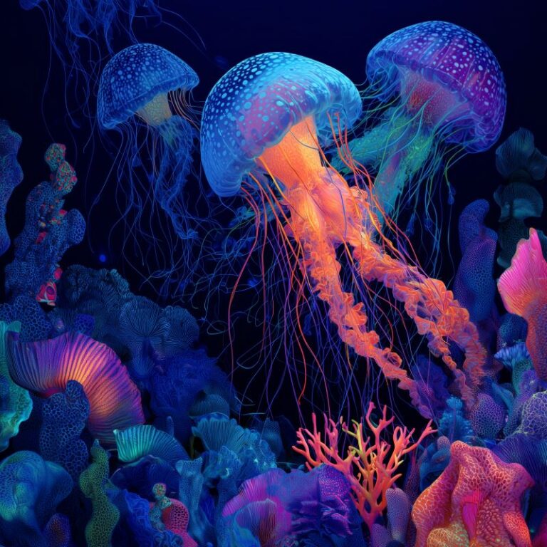 Diamond Painting Kleurige zeedieren voorbeeldafbeelding van het volledige ontwerp