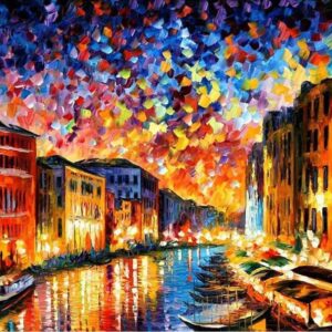 Diamond Painting Kleurrijk Dorp Aan Het Water voorbeeldafbeelding van het volledige ontwerp