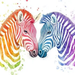 Diamond Painting Kleurrijk zebra paar voorbeeldafbeelding van het volledige ontwerp