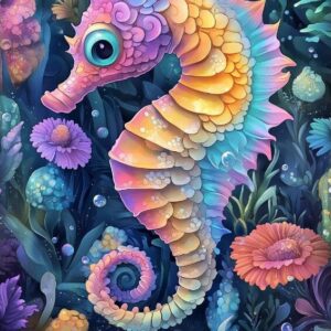 Diamond Painting Kleurrijk zeepaardje voorbeeldafbeelding van het volledige ontwerp