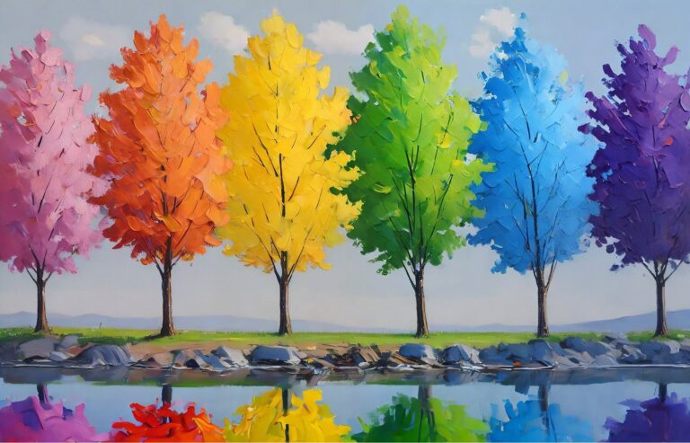 Diamond Painting Kleurrijke Bomen voorbeeldafbeelding van het volledige ontwerp