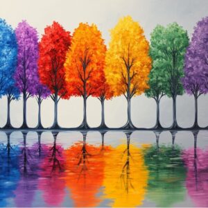Diamond Painting Kleurrijke Bomen reflectie voorbeeldafbeelding van het volledige ontwerp