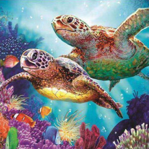 Diamond Painting Kleurrijke Schildpadden voorbeeldafbeelding van het volledige ontwerp