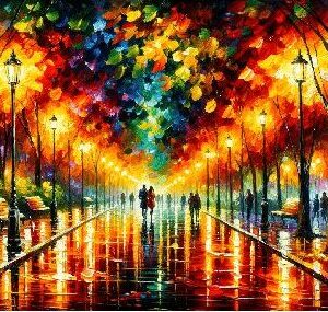 Diamond Painting Kleurrijke Straat voorbeeldafbeelding van het volledige ontwerp