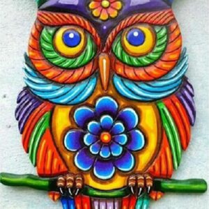 Diamond Painting Kleurrijke Uil Tak voorbeeldafbeelding van het volledige ontwerp