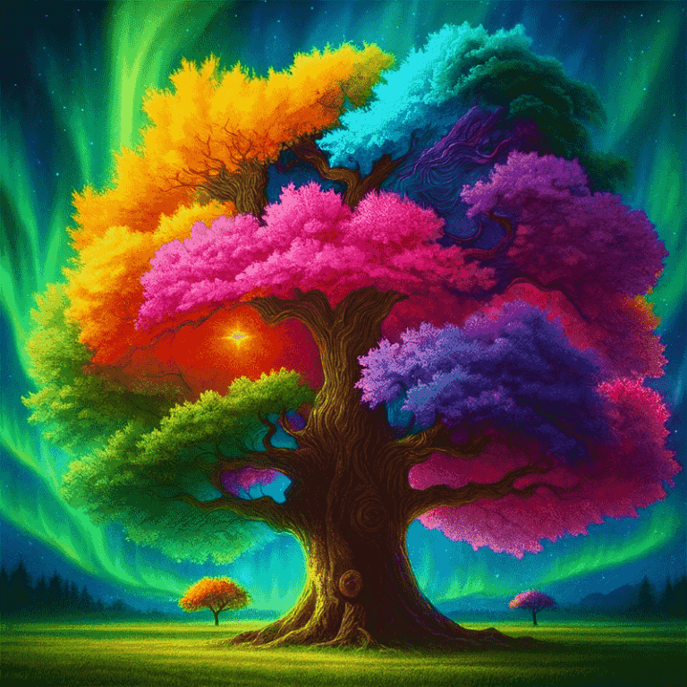 Diamond Painting Kleurrijke boom voorbeeldafbeelding van het volledige ontwerp