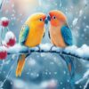Diamond Painting Kleurrijke parkieten in de sneeuw voorbeeldafbeelding van het volledige ontwerp