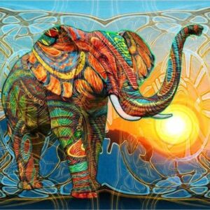 Diamond Painting Kleurvolle Olifant voorbeeldafbeelding van het volledige ontwerp