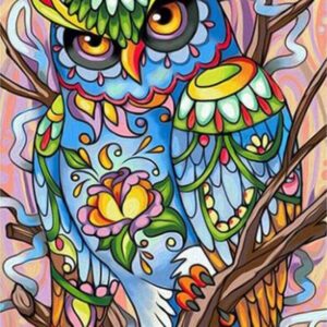 Diamond Painting Kleurvolle Uil voorbeeldafbeelding van het volledige ontwerp