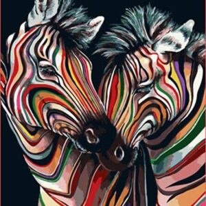 Diamond Painting Kleurvolle Zebra's voorbeeldafbeelding van het volledige ontwerp
