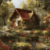 Diamond Painting Knus Huisje in het bos voorbeeldafbeelding van het volledige ontwerp